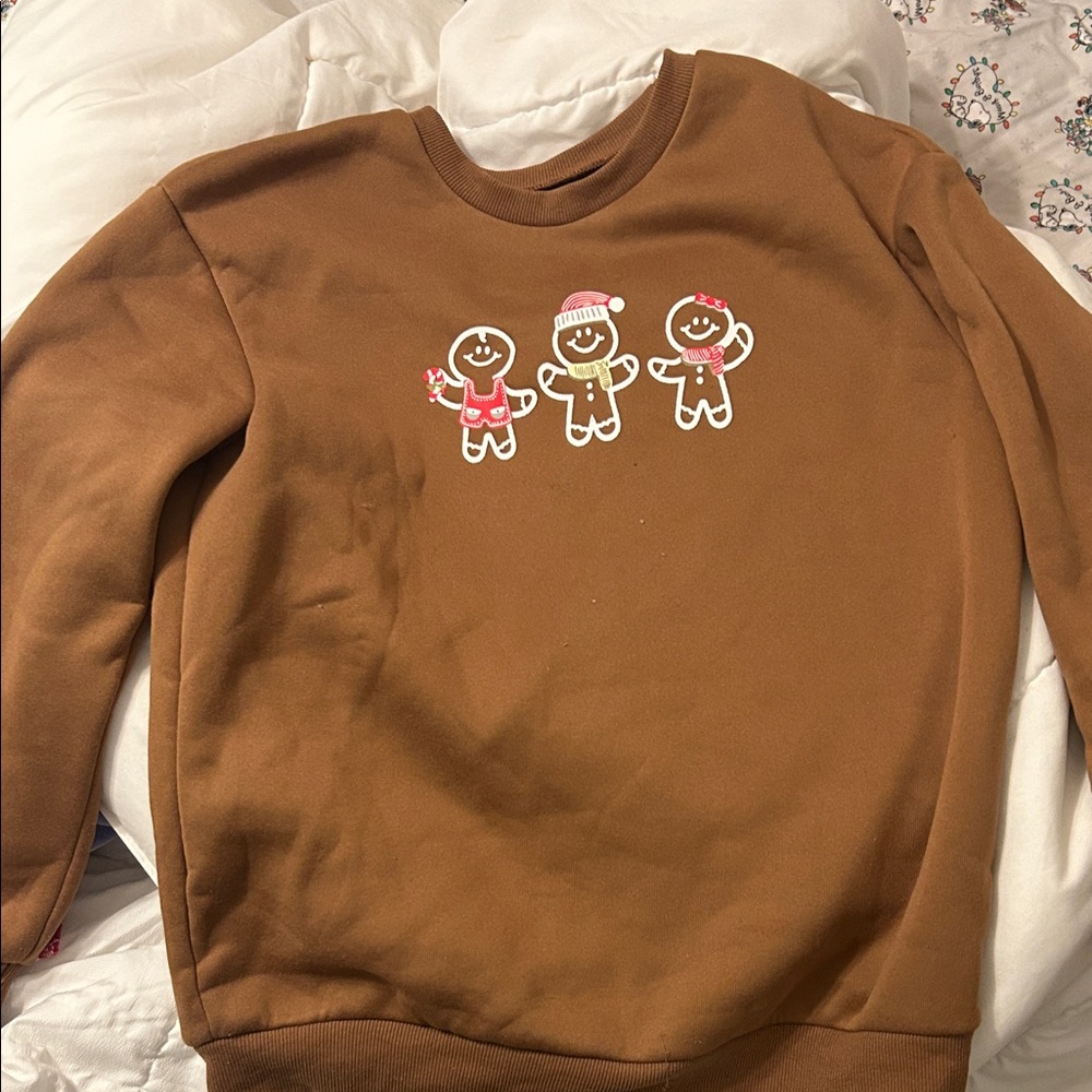 Brown Sweatshirt with Gingerbread Design
